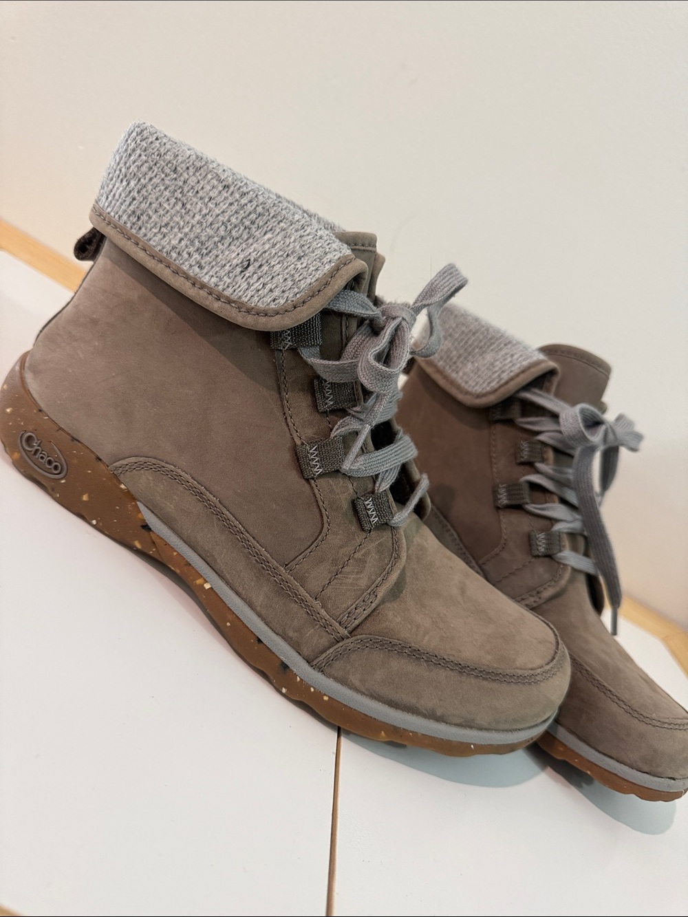 Chaco Barbary Women's Taupe Lace-Up Suede Fold-Top Boots